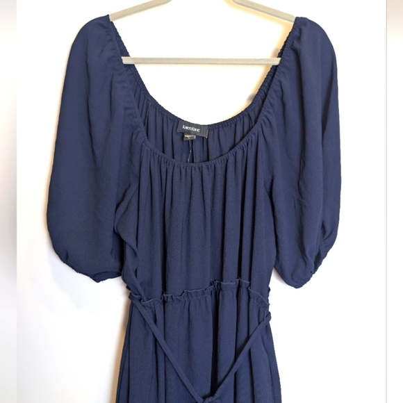 Karen Kane Navy Blue Fit And Flare Puff Sleeve Tea-Length Dress Size Large - Picture 3 of 11